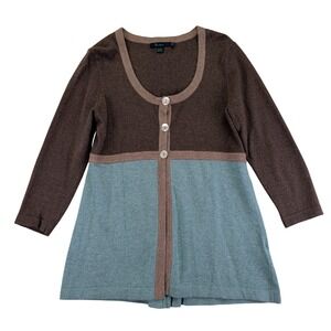 Y2K Boden Babydoll Cardigan Sweater Women 12 Brown Blue‎ Button Knit Blend Long